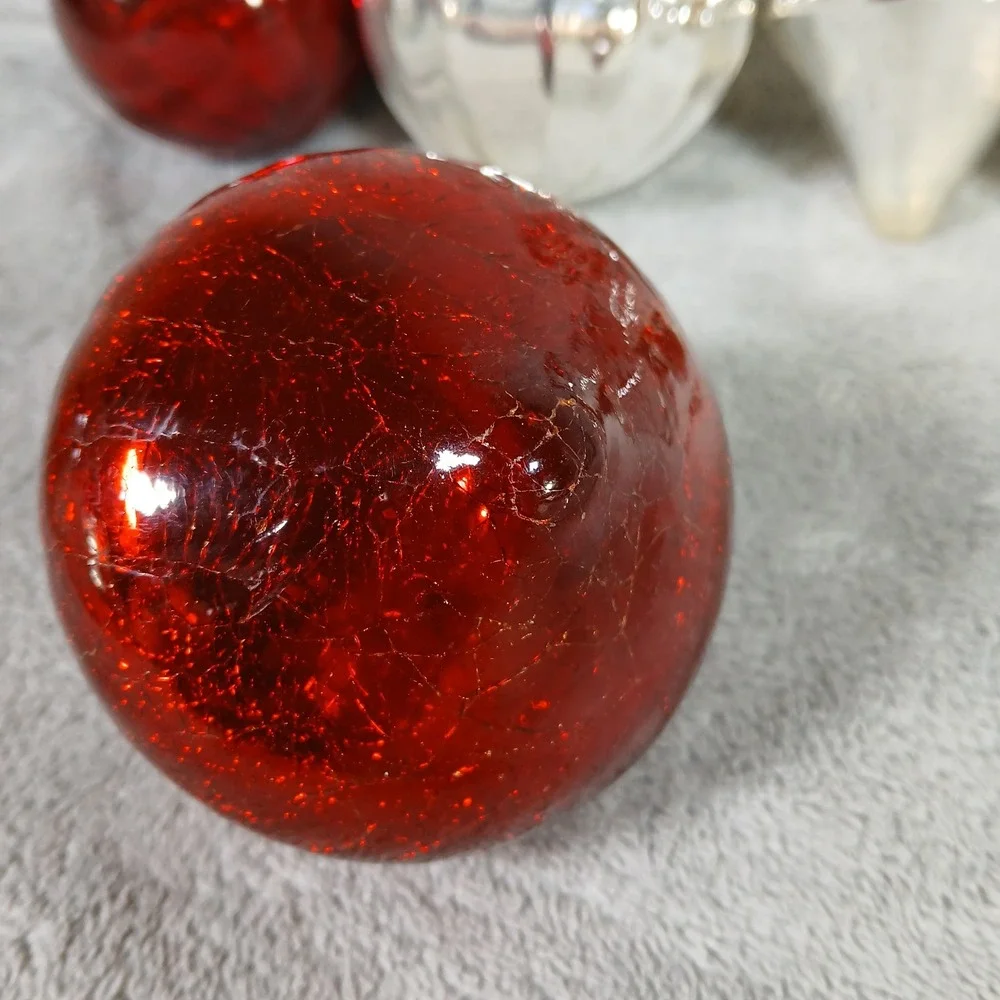 Mercury Glass Christmas Ornaments Kugel Style Crackle Red Silver Vintage 1950s